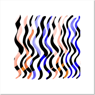 Wavy lines - orange, blue and black Posters and Art